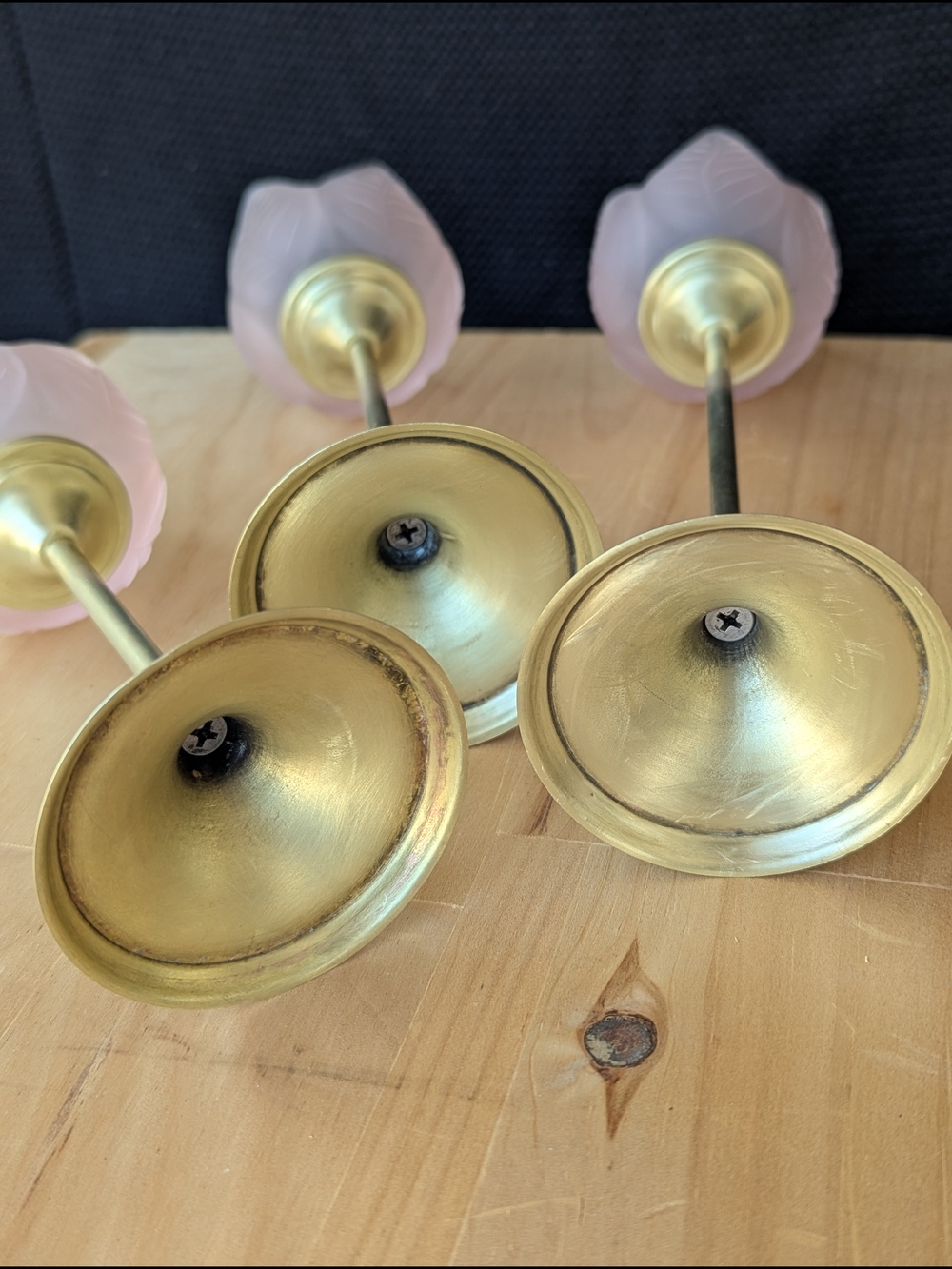 Rose Pink Tulip Glass Candle Holders with Brass Stands - Picture 8 of 8